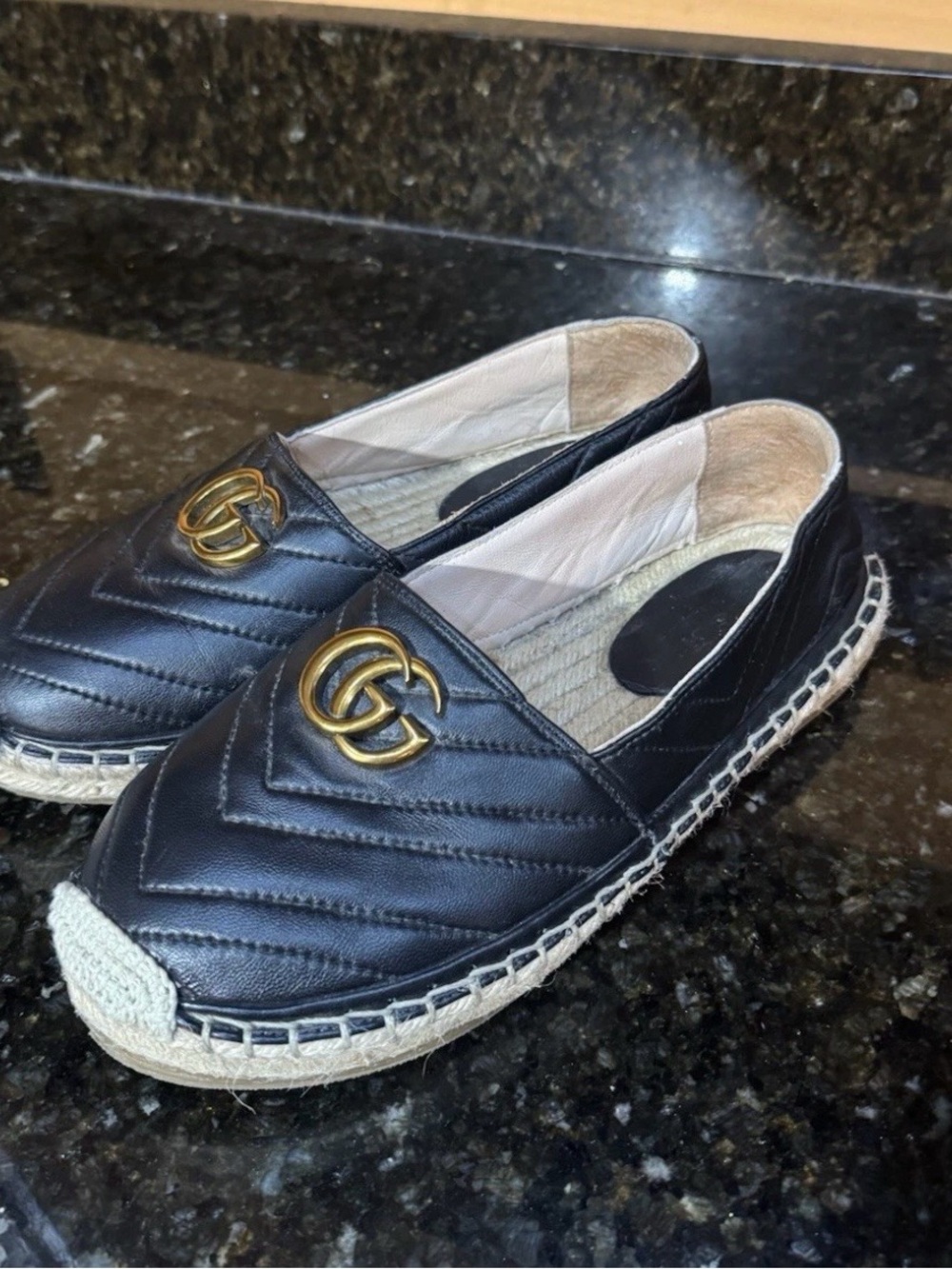READ description - Gucci Marmont style Black Espadrilles with Gold Double G